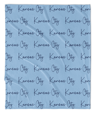 Blue Cursive Kansas City Vertical Repeat Blanket