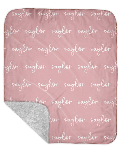 Sherpa Back Personalized Name Blanket - Script (JEWEL TONE COLOR OPTIONS)