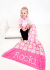 FLORAL SMILEY FACE PERSONALIZED NAME BLANKET