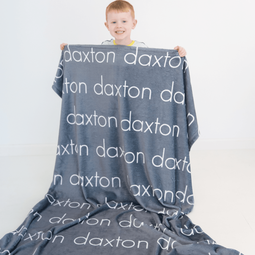 PERSONALIZED NAME BLANKET - LIGHT FONT - CHARCOAL GRAY