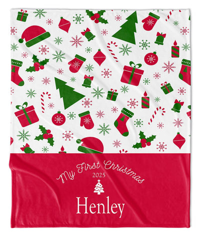 MY FIRST CHRISTMAS PERSONALIZED BABY BLANKET - HOLIDAY FUN