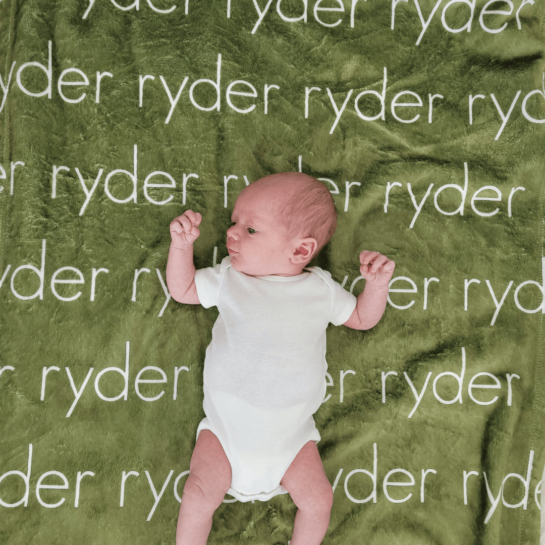 PERSONALIZED NAME BLANKET - LIGHT FONT - OLIVE