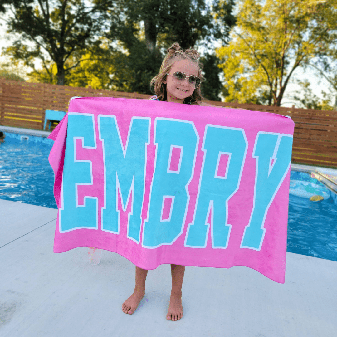 PERSONALIZED VARSITY BOLD PREMIUM BEACH TOWEL