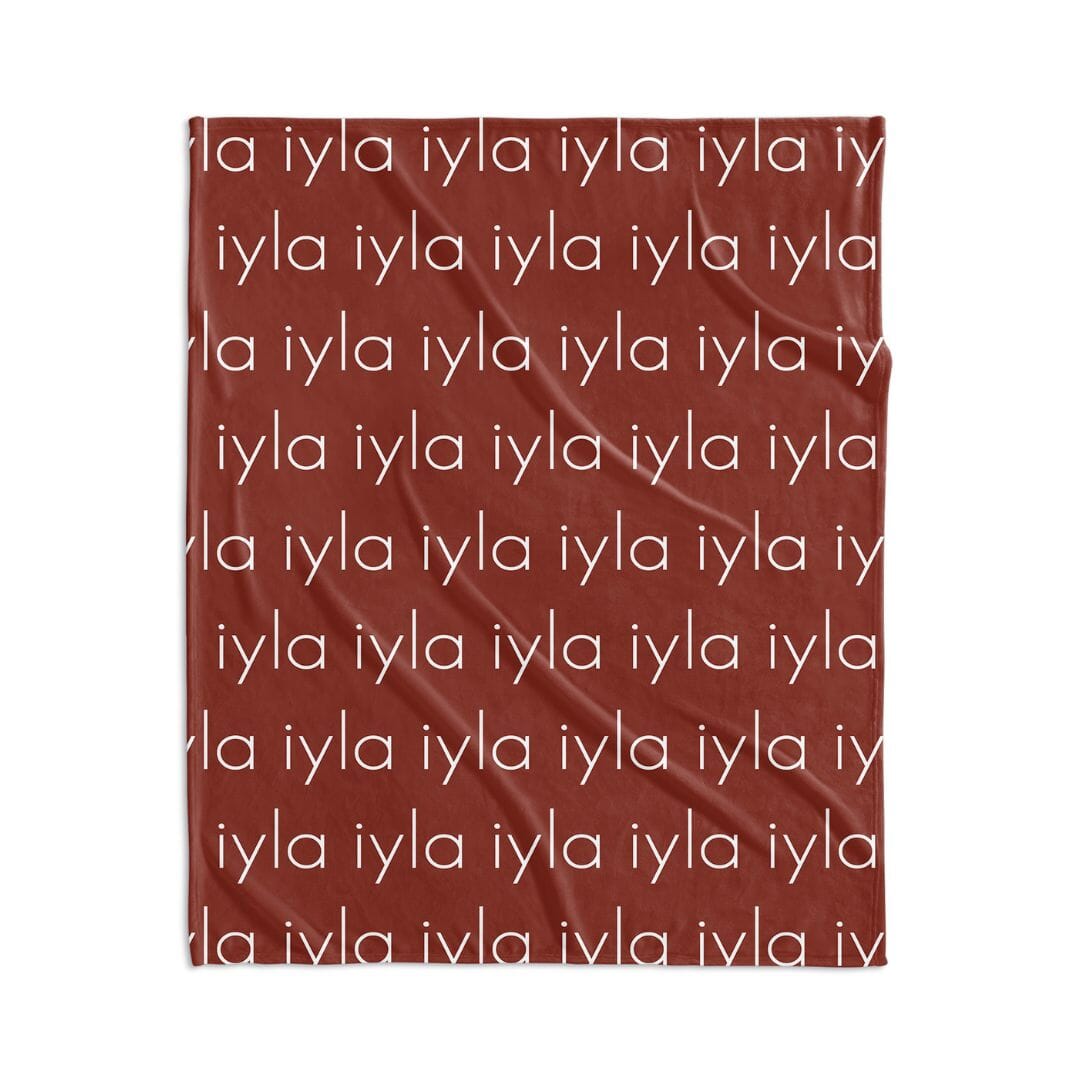 PERSONALIZED NAME BLANKET - LIGHT FONT - BRICK RED