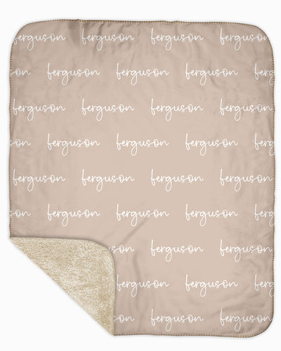 Sherpa Back Personalized Name Blanket - Script (COZY CAFE COLOR OPTIONS)