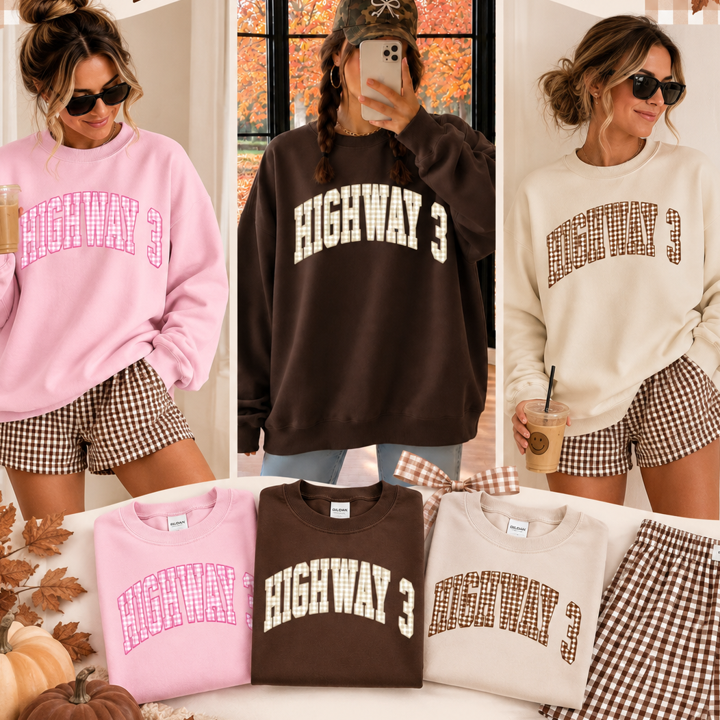 Highway 3 Gingham Logo Crewneck Sweatshirt