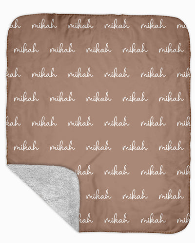 Sherpa Back Personalized Name Blanket - Script (COZY CAFE COLOR OPTIONS)