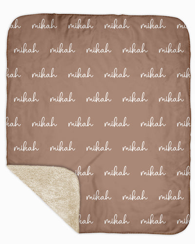 Sherpa Back Personalized Name Blanket - Script (COZY CAFE COLOR OPTIONS)