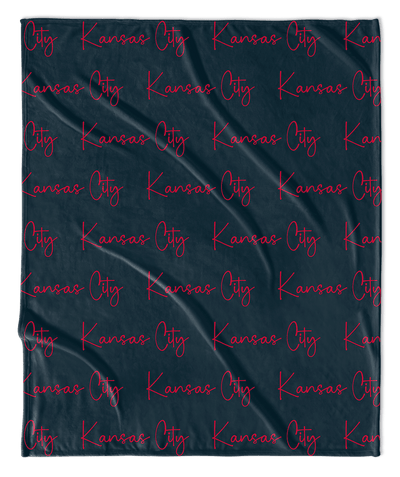 Teal & Red Cursive Kansas City Vertical Repeat Blanket