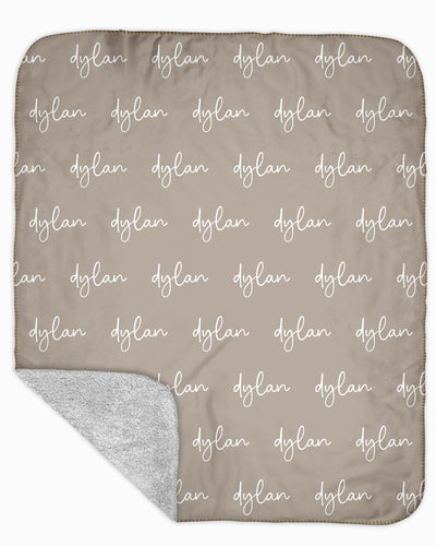 Sherpa Back Personalized Name Blanket - Script (COZY CAFE COLOR OPTIONS)