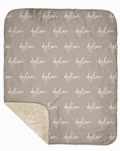 Sherpa Back Personalized Name Blanket - Script (COZY CAFE COLOR OPTIONS)