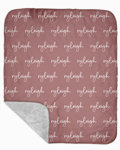 Sherpa Back Personalized Name Blanket - Script (COZY CAFE COLOR OPTIONS)