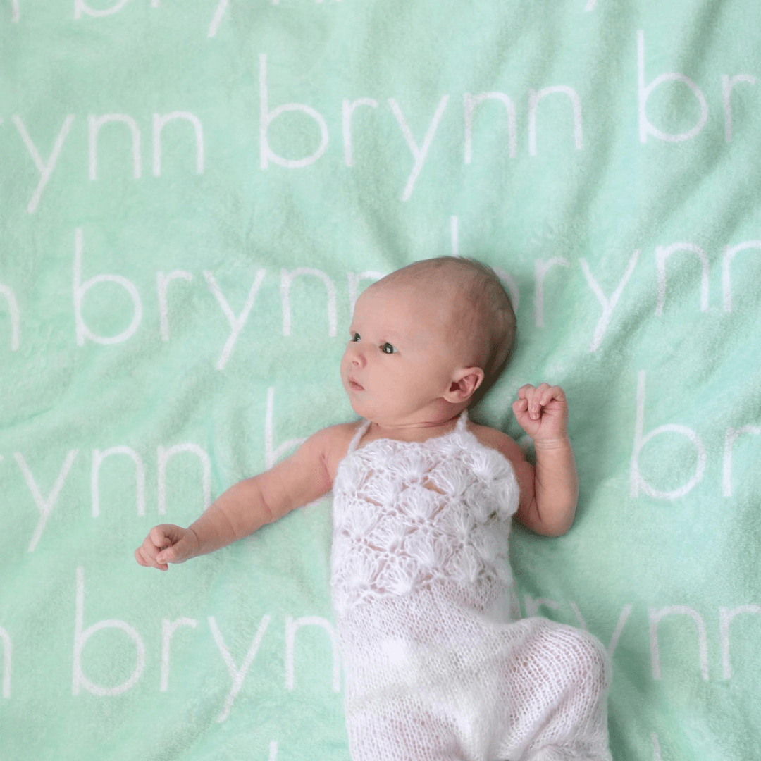 PERSONALIZED NAME BLANKET - LIGHT FONT - MINT GREEN
