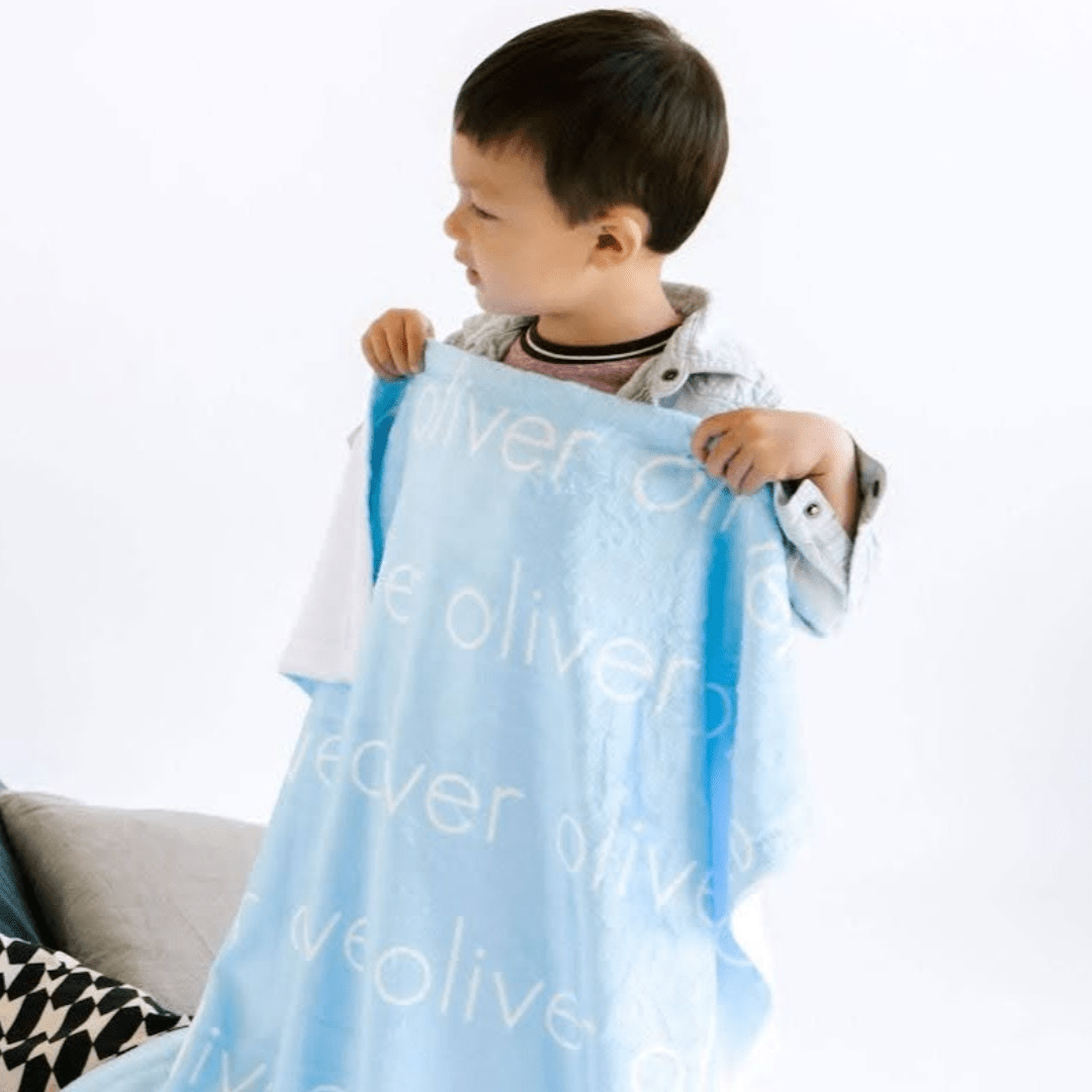 PERSONALIZED NAME BLANKET - LIGHT FONT - LIGHT BLUE