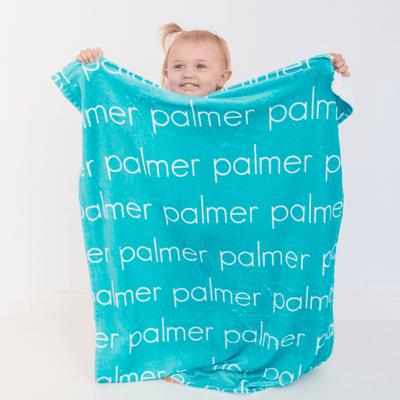 PERSONALIZED NAME BLANKET - LIGHT FONT - TEAL