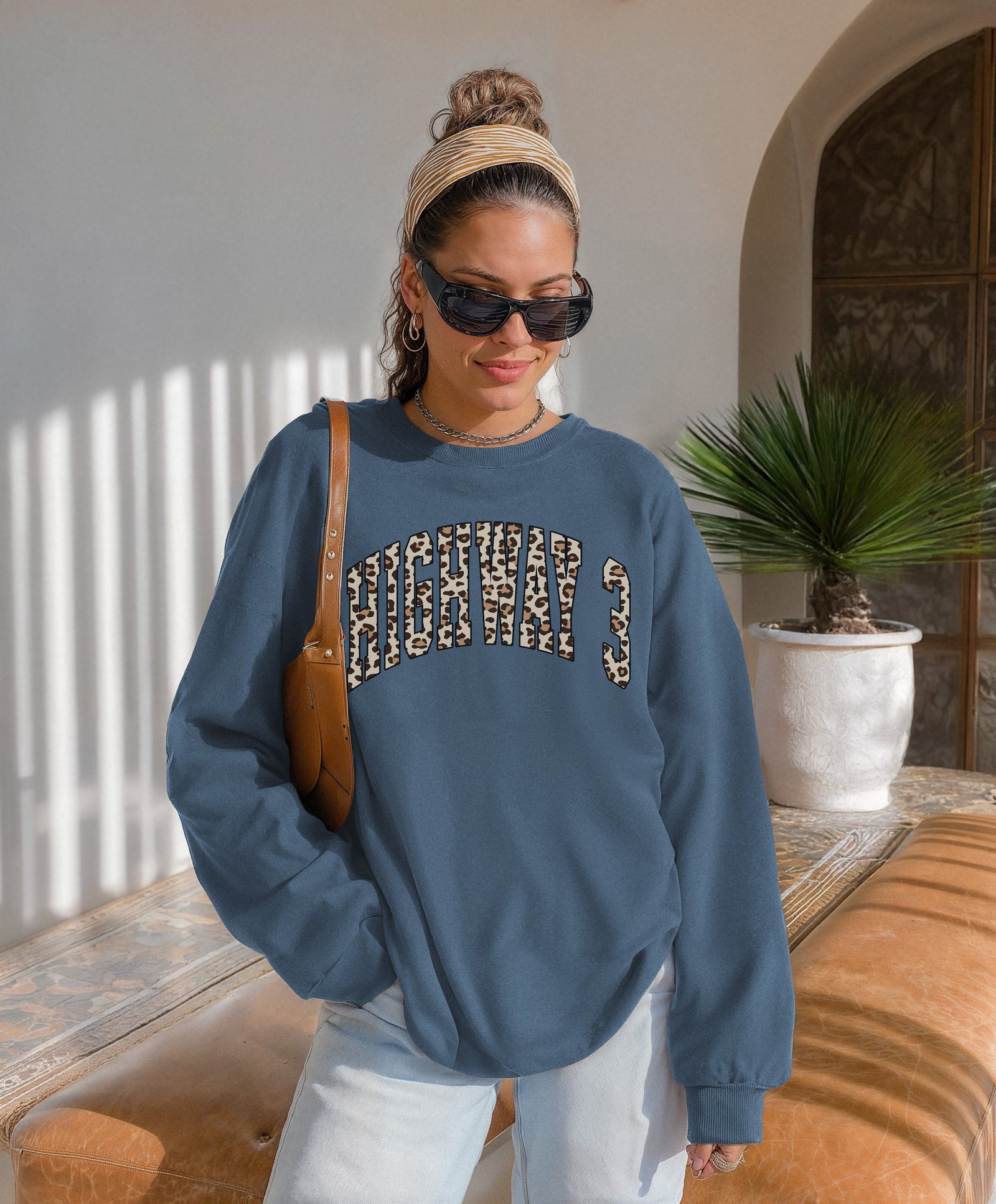 Highway 3 Logo Leopard Crewneck Sweatshirt