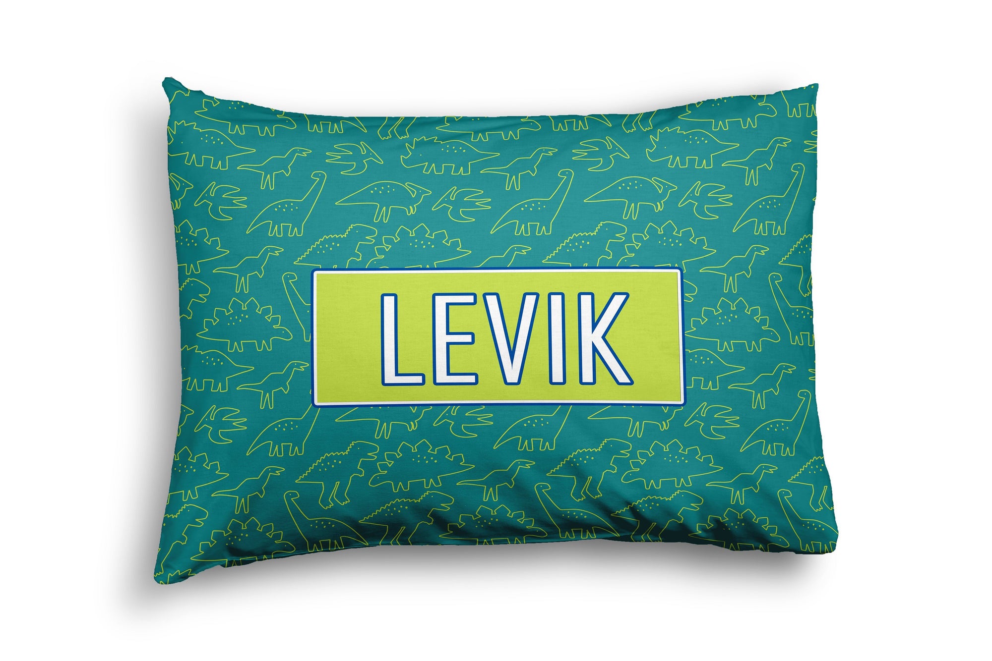 DINOSAUR OUTLINES-TEAL PERSONALIZED PILLOW SHAM