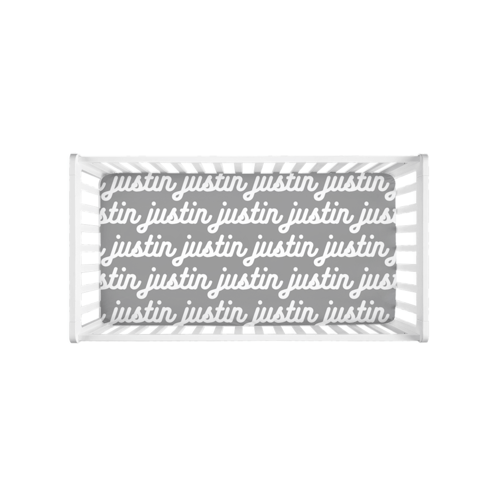 PERSONALIZED MODERN REPEAT CRIB SHEET - RETRO CURSIVE - Highway 3