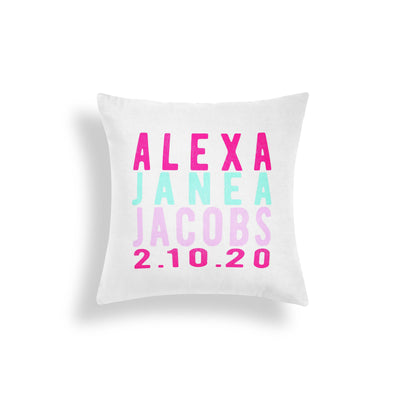 FULL NAME BIRTHDAY -GIRL- PERSONALIZED THROW PILLOW (COVER ONLY)