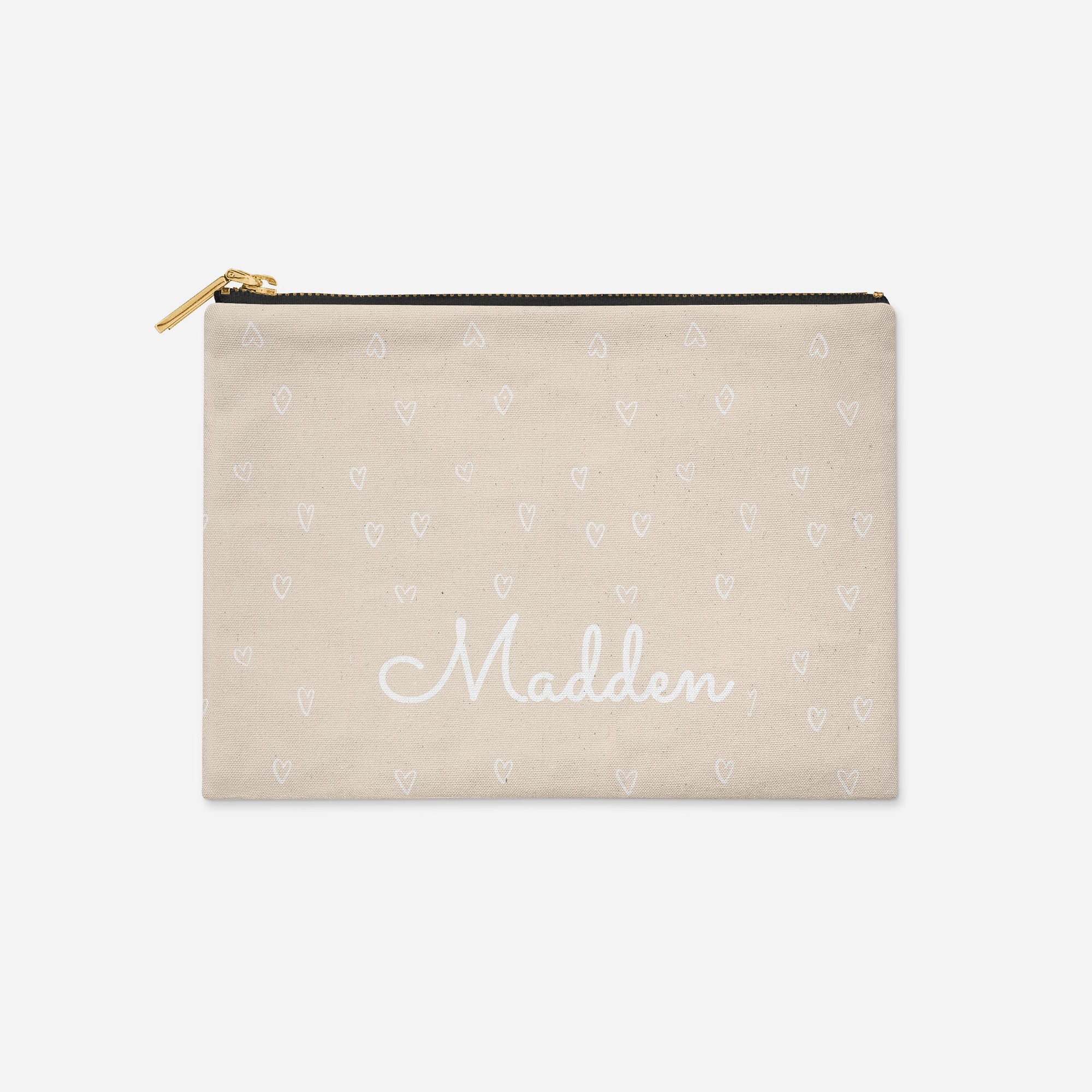 PERSONALIZED ACCESSORY BAG FLAT – SIMPLE HEARTS TAN