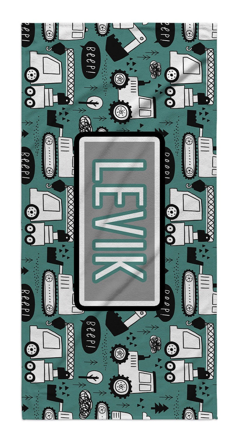 CONSTRUCTION AHEAD- GREEN PERSONALIZED TOWEL