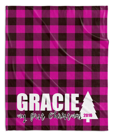 LUMBERJACK MY FIRST CHRISTMAS BLANKET (RED, PINK, OR GRAY)