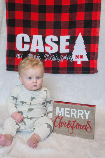 LUMBERJACK MY FIRST CHRISTMAS BLANKET (RED, PINK, OR GRAY)