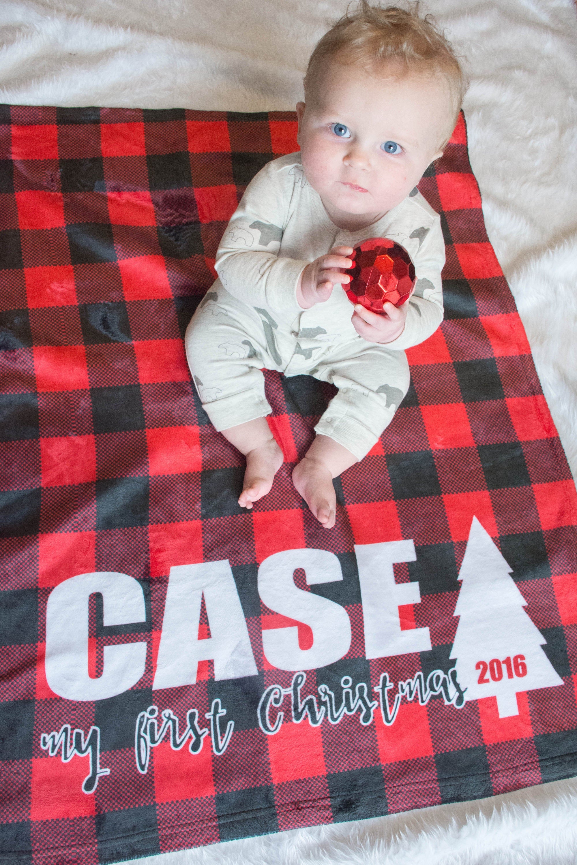 LUMBERJACK MY FIRST CHRISTMAS BLANKET (RED, PINK, OR GRAY)