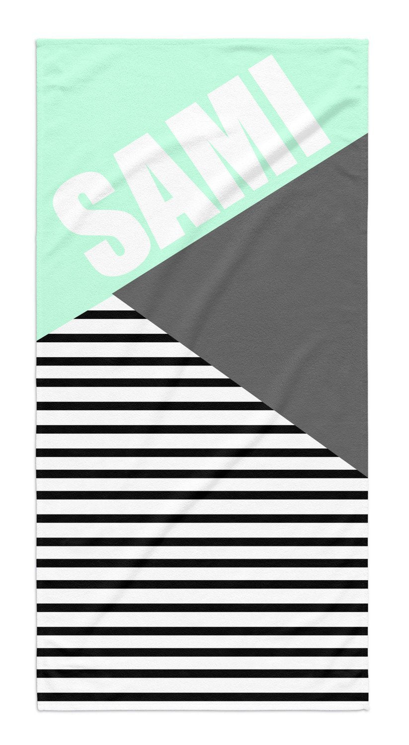 PERSONALIZED COLOR BLOCK STRIPE BEACH TOWEL