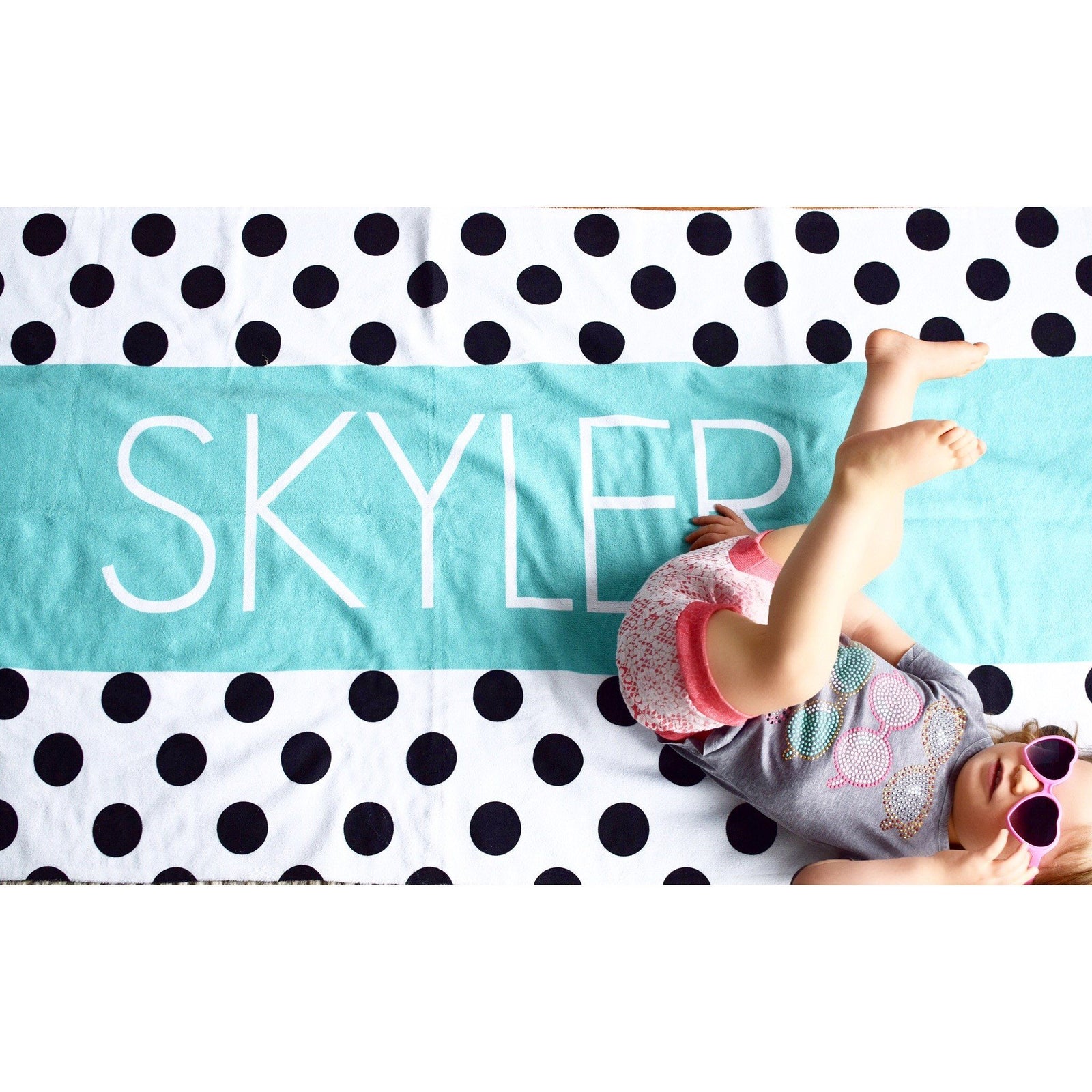 PERSONALIZED POLKA DOT STRIPE BEACH TOWEL