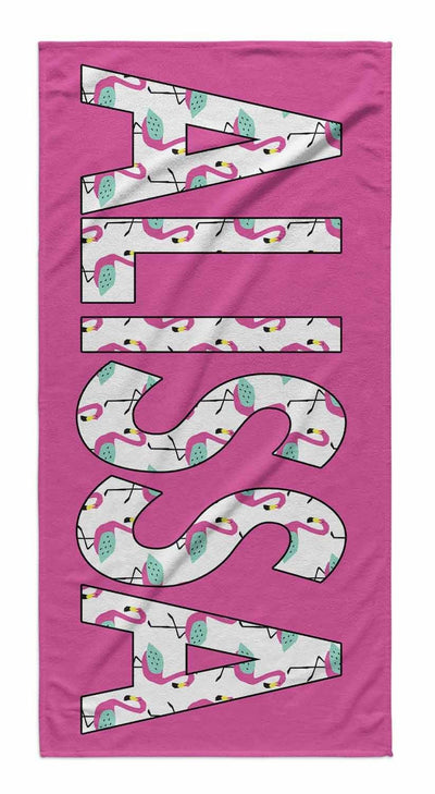 SOLID BOLD PATTERN NAME PERSONALIZED TOWEL - FLAMINGOS