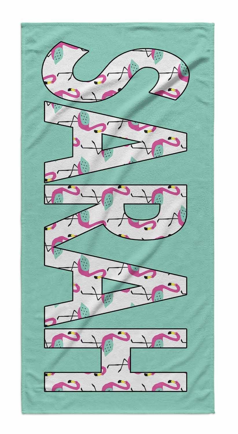 SOLID BOLD PATTERN NAME PERSONALIZED TOWEL - FLAMINGOS