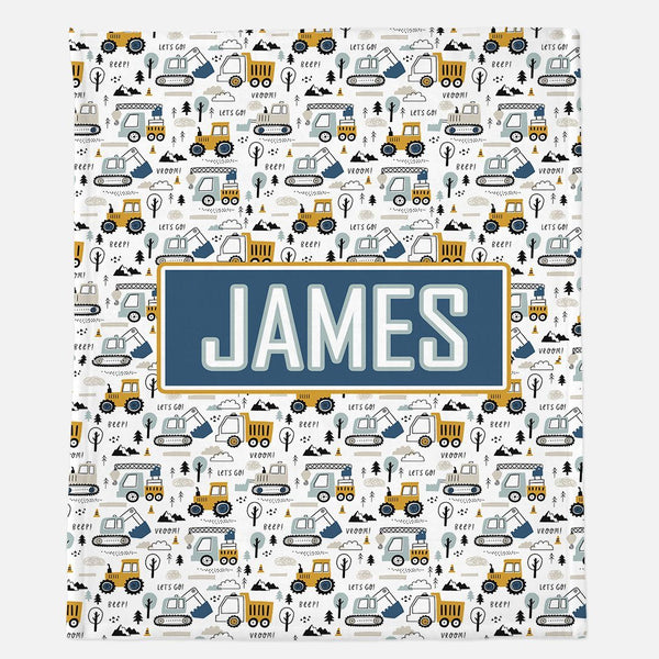 CONSTRUCTION AHEAD WHITE MODERN PERSONALIZED NAME BLANKET Highway 3
