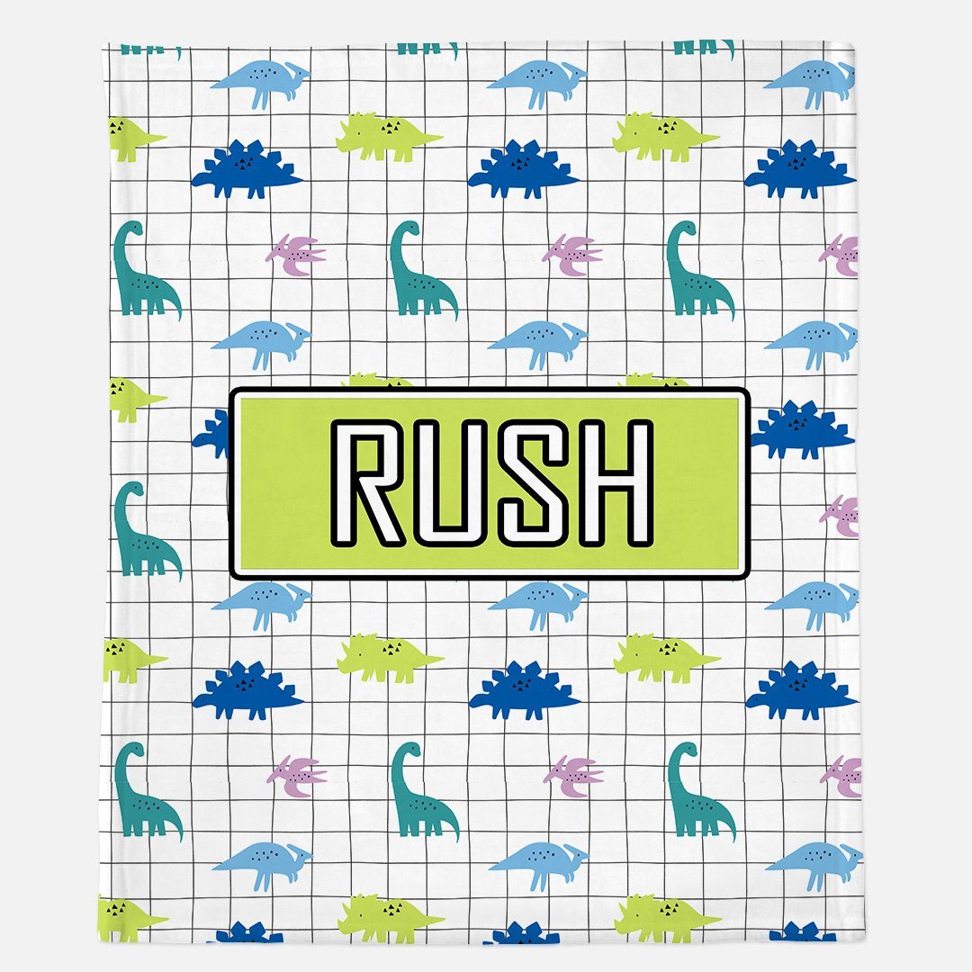 DINOSAUR ABSTRACT WHITE MODERN PERSONALIZED NAME BLANKET