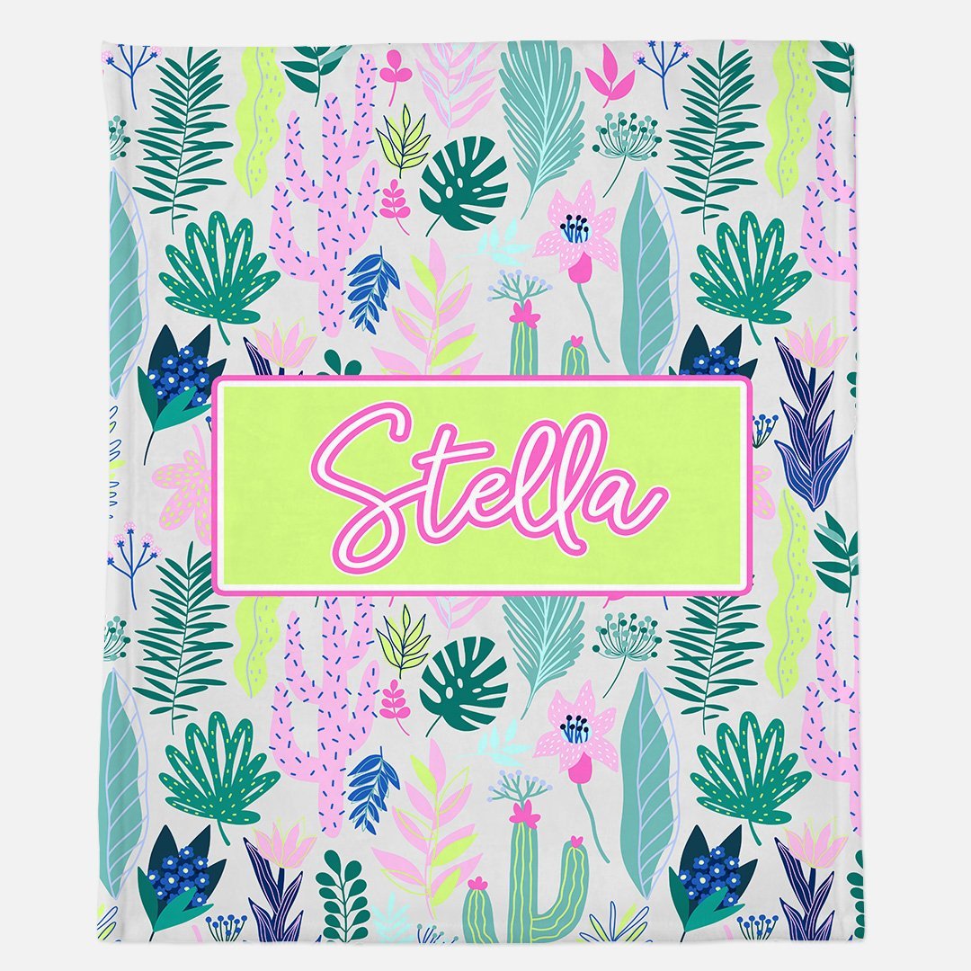 TROPICAL PARADISE GRAY MODERN PERSONALIZED NAME BLANKET