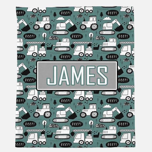 CONSTRUCTION AHEAD GREEN MODERN PERSONALIZED NAME BLANKET Highway 3