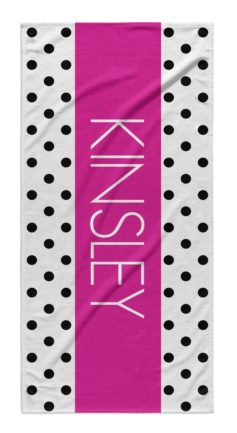 PERSONALIZED POLKA DOT STRIPE BEACH TOWEL