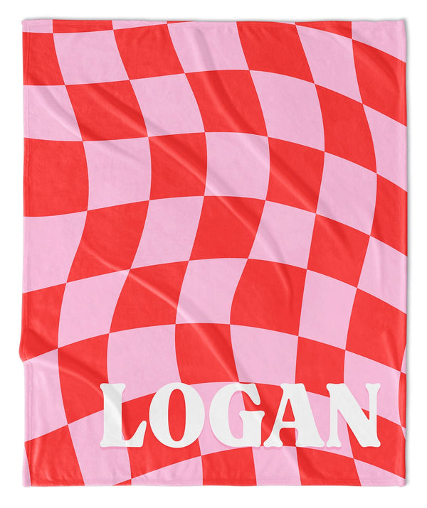 WAVY CHECKERBOARD MODERN PERSONALIZED BLANKET Highway 3