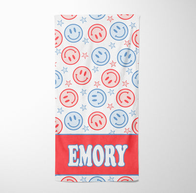 PERSONALIZED RED WHITE AND BLUE SMILES TOWEL