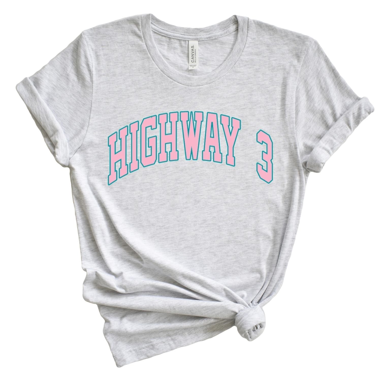 Highway 3 Graphic Tee - Ash/Pink-Teal