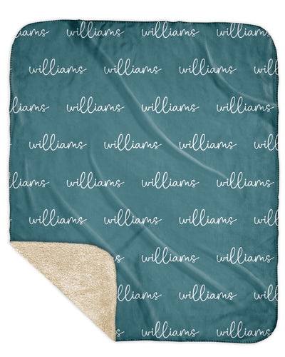 Sherpa Back Personalized Name Blanket - Script (JEWEL TONE COLOR OPTIONS)