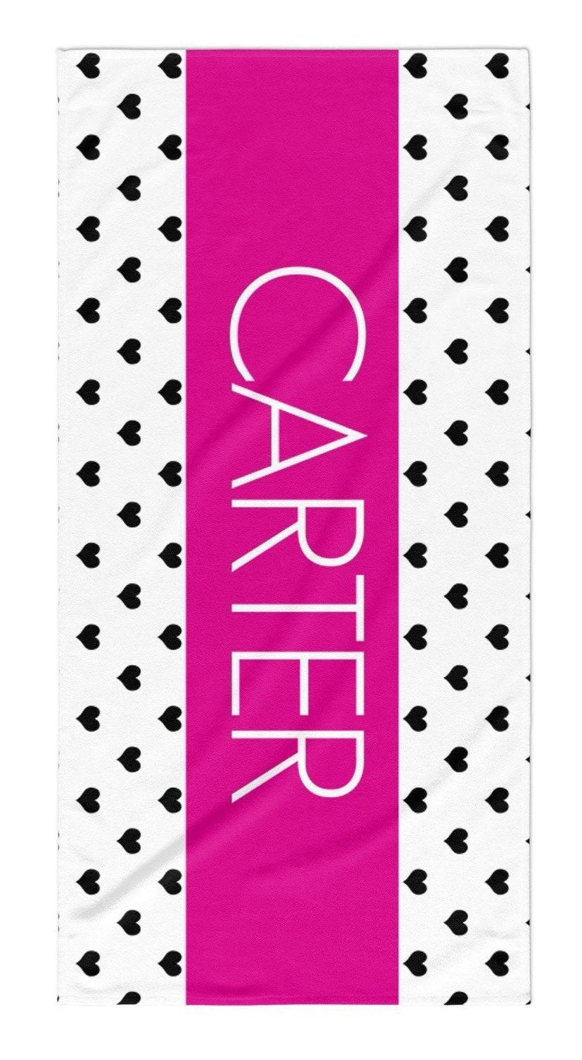 PERSONALIZED HEARTS STRIPE BEACH TOWEL