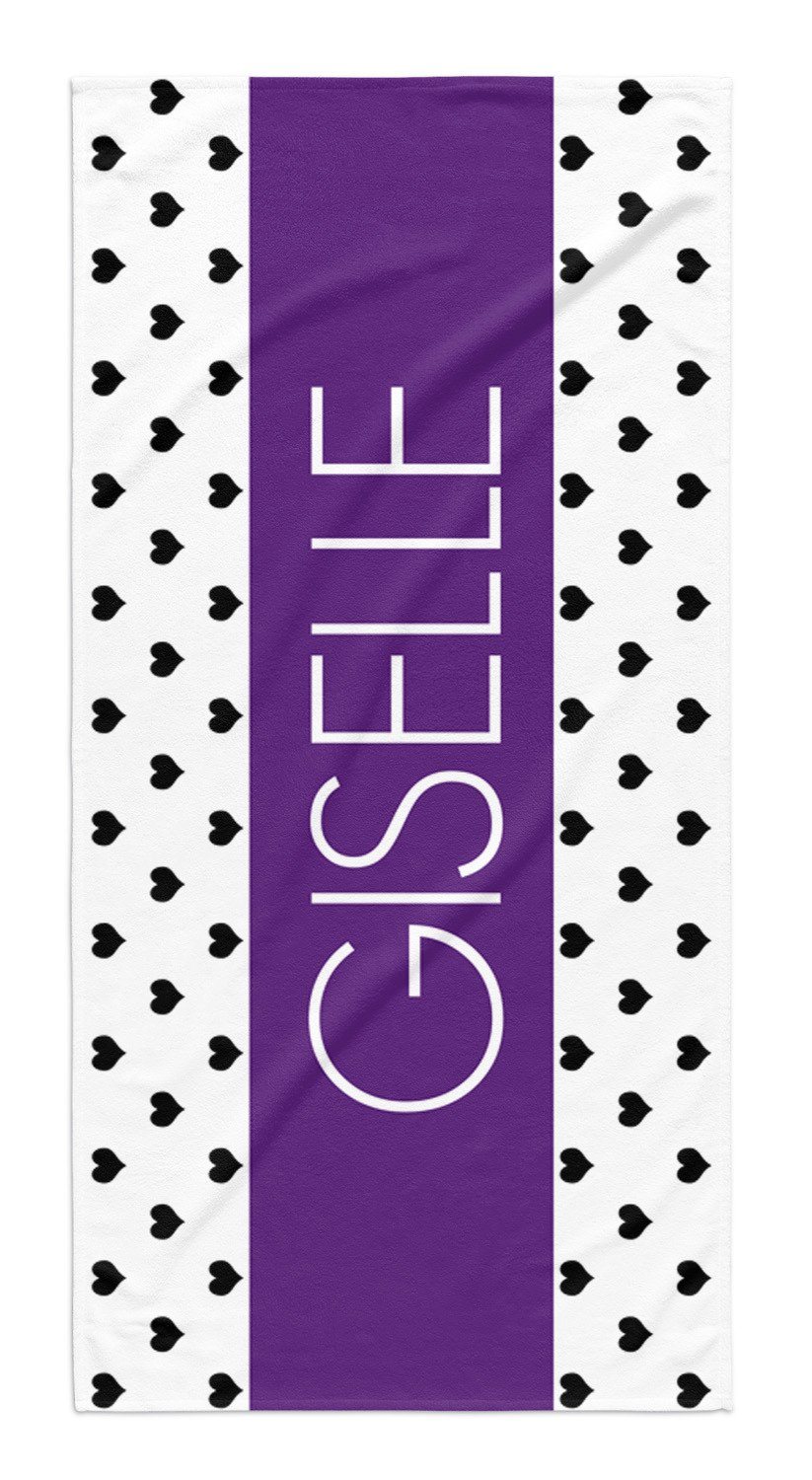 PERSONALIZED HEARTS STRIPE BEACH TOWEL